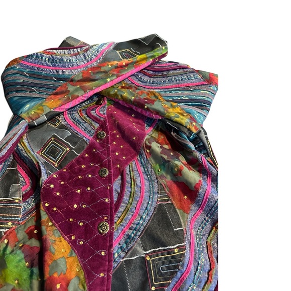 Boho Patchwork Quilted Jacket M Colorful Art To Wear Vibrant Sequin Dopamine - Picture 15 of 17